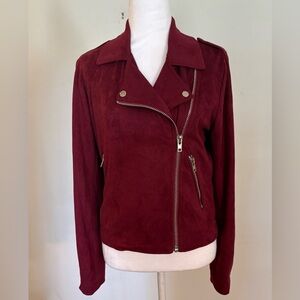Blue Pepper, Burgundy Cropped Faux Suede Moto Jacket, Size S